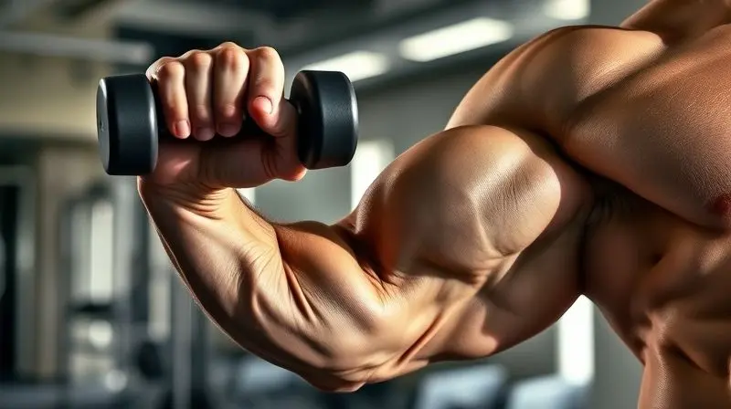 Braço de uma pessoa atlética levantando um peso, demonstrando o aumento de massa muscular associado ao uso de Tribulus Terrestris.