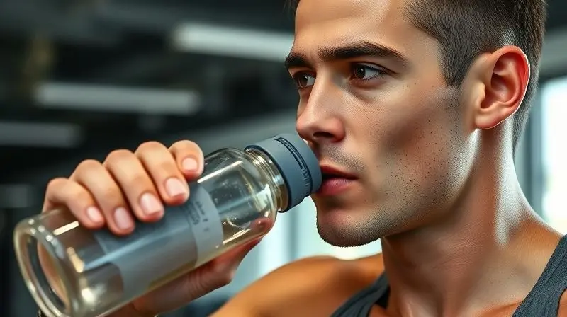Atleta se reidratando com uma bebida esportiva, demonstrando os benefícios de um isotônico para a performance e recuperação física.