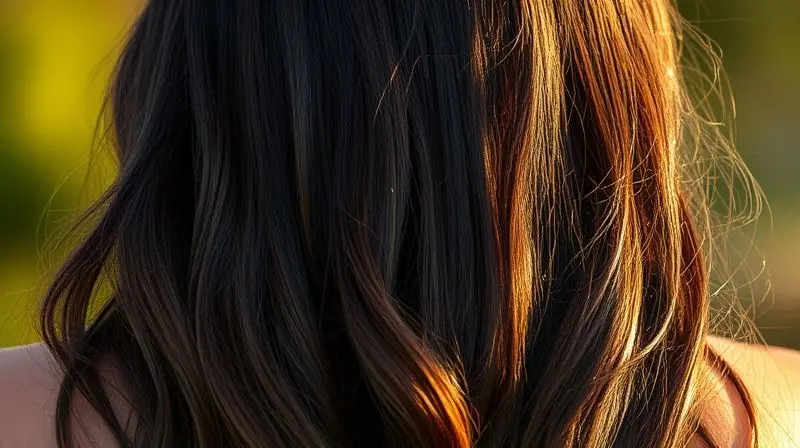 Close-up de um cabelo extremamente saudável e brilhante, demonstrando os benefícios de uma boa vitamina para o cabelo.