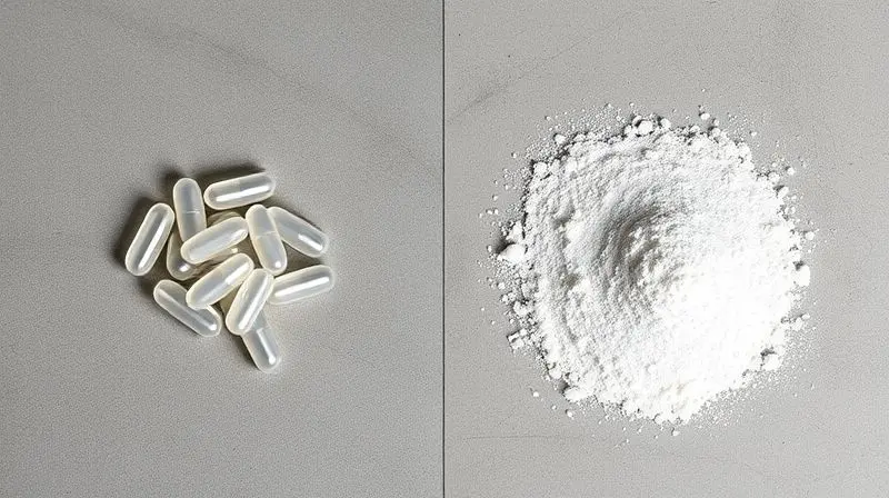 Comparativo visual mostrando cápsulas de citrulina de um lado e o suplemento em pó do outro, para ajudar na escolha do melhor formato.