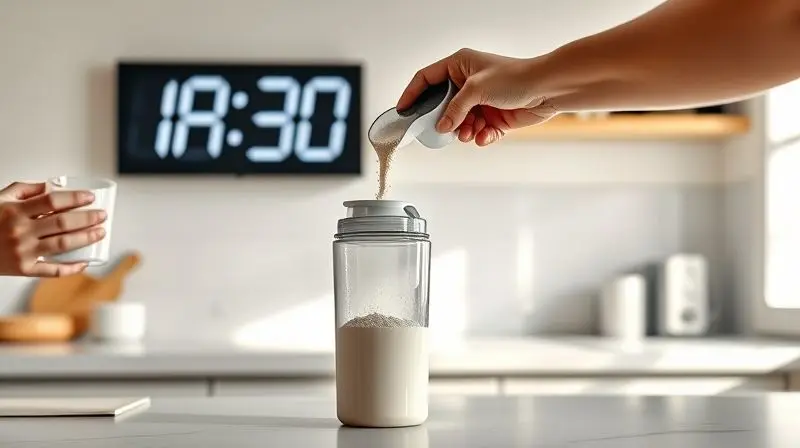 Pessoa preparando um shake de Whey Protein Growth em uma coqueteleira, ilustrando o momento ideal para tomar o suplemento e obter resultados.