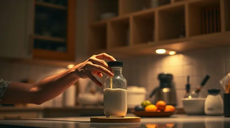 Pessoa preparando um shake de caseína à noite, o momento ideal para tomar o suplemento para obter melhores resultados de recuperação.