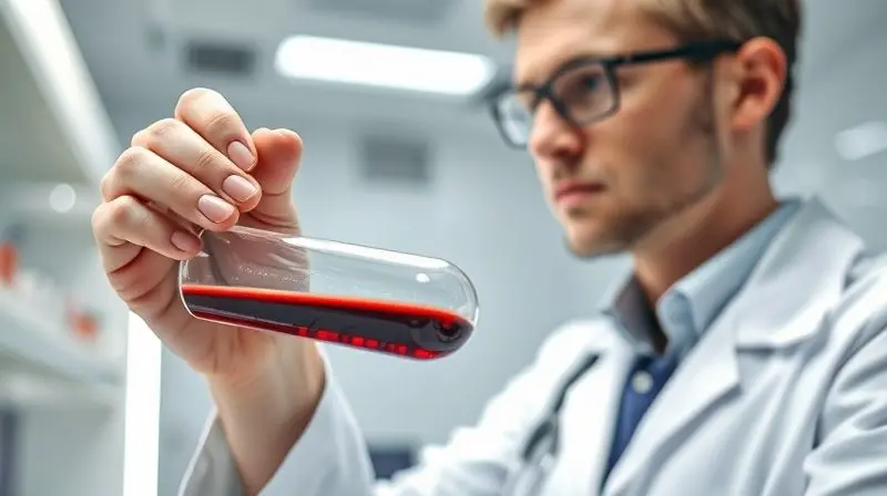 Médico especialista analisando um exame de sangue para o diagnóstico de anemia ferropriva em uma clínica.