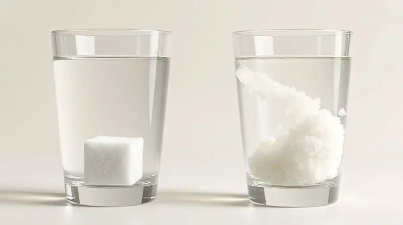 Imagem conceitual comparando a absorção lenta da palatinose com a absorção rápida da maltodextrina, mostrando dois copos com diferentes velocidades de dissolução.