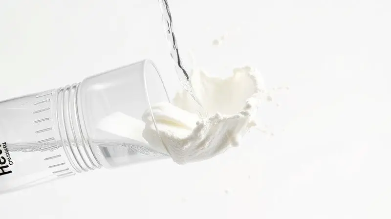 Demonstração da alta absorção e solubilidade do whey hidrolisado ao ser misturado com água em uma coqueteleira.