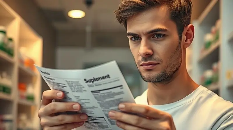 Pessoa lendo atentamente a bula de um suplemento para memória, representando a importância de conhecer os efeitos colaterais e contraindicações.