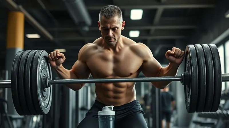 Atleta treinando intensamente em uma academia, ilustrando como o hipercalórico age para auxiliar no ganho de massa muscular.
