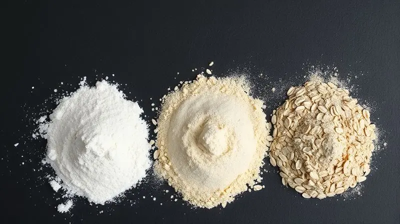 Ingredientes de um hipercalórico em destaque: carboidratos como aveia e maltodextrina e uma fonte de proteína como whey.