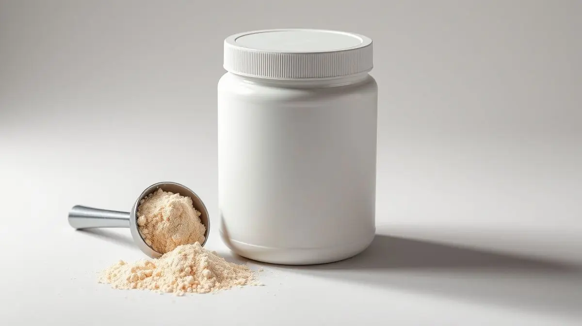 Pote de caseína de alta qualidade em fundo de estúdio, representando uma das melhores caseínas de 2025 para suplementação e recuperação muscular.