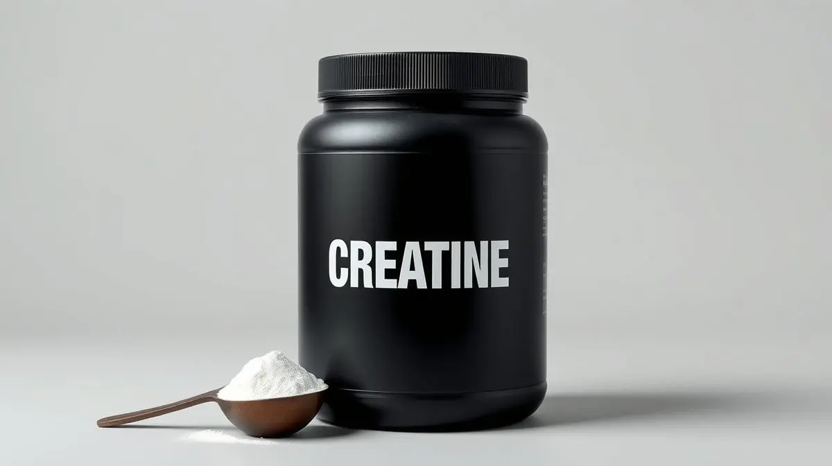 Pote de creatina monohidratada em pó sobre uma superfície limpa, representando uma análise completa sobre as melhores creatinas do mercado.