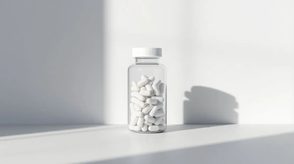 Frasco de um suplemento de cálcio genérico de alta qualidade, representando os melhores suplementos de cálcio disponíveis no mercado.