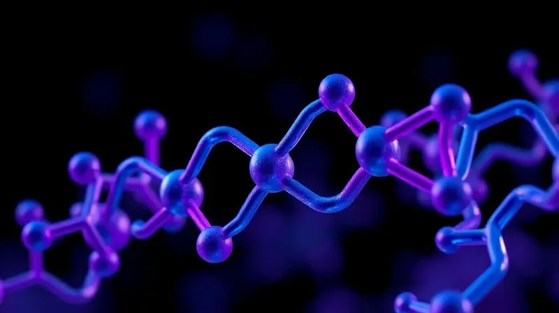 Visualização microscópica de moléculas de aminoácidos essenciais (EAA) se conectando, ilustrando sua estrutura e importância para o corpo.