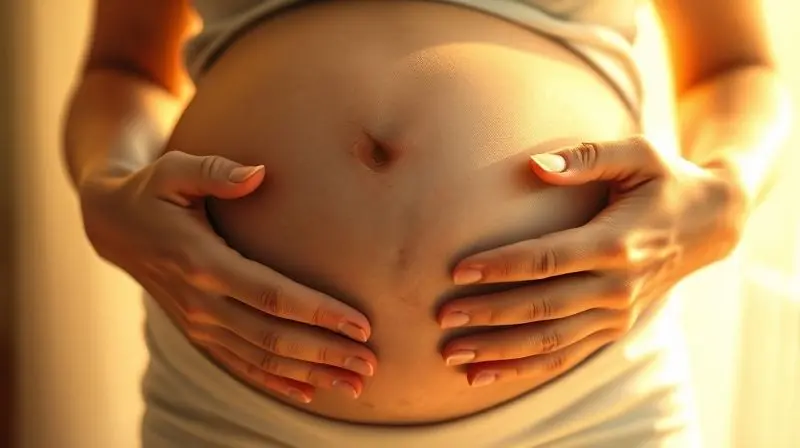 Mãos de uma mulher grávida segurando a barriga com carinho, imagem que representa a importância do ômega 3 durante a gestação para o bebê.