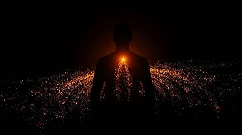 Silhueta de uma pessoa com uma aura de energia e saúde, representando os principais benefícios de um bom multivitamínico para o corpo.
