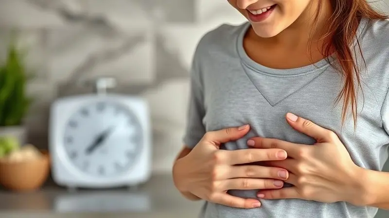 Imagem conceitual de uma pessoa satisfeita após uma refeição, representando a saciedade promovida pela proteína e a ajuda no controle de peso.