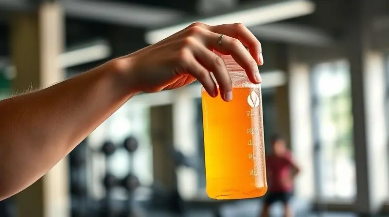 Atleta pegando sua garrafa com bebida eletrolítica após um treino intenso, ilustrando o momento correto para o consumo e a reidratação.