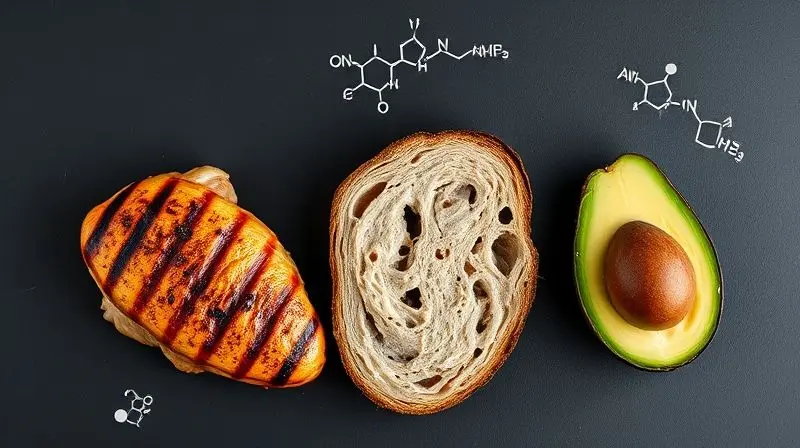Composição mostrando os três tipos de enzimas (protease, amilase, lipase) e os alimentos que elas ajudam a digerir: proteína, carboidrato e gordura.