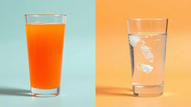 Comparativo visual entre uma bebida isotônica colorida e um repositor eletrolítico mais puro, ajudando a escolher o melhor tipo.